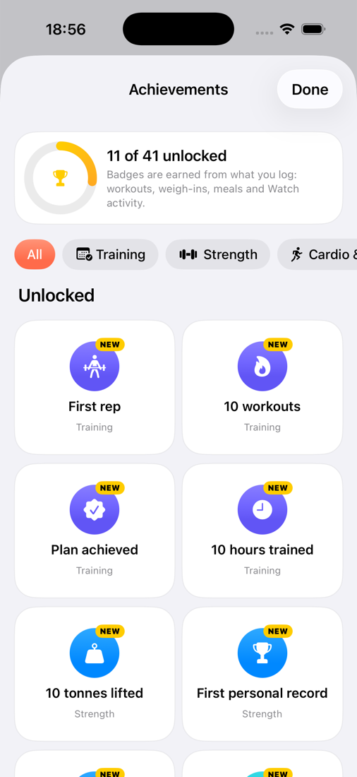 Achievements screen